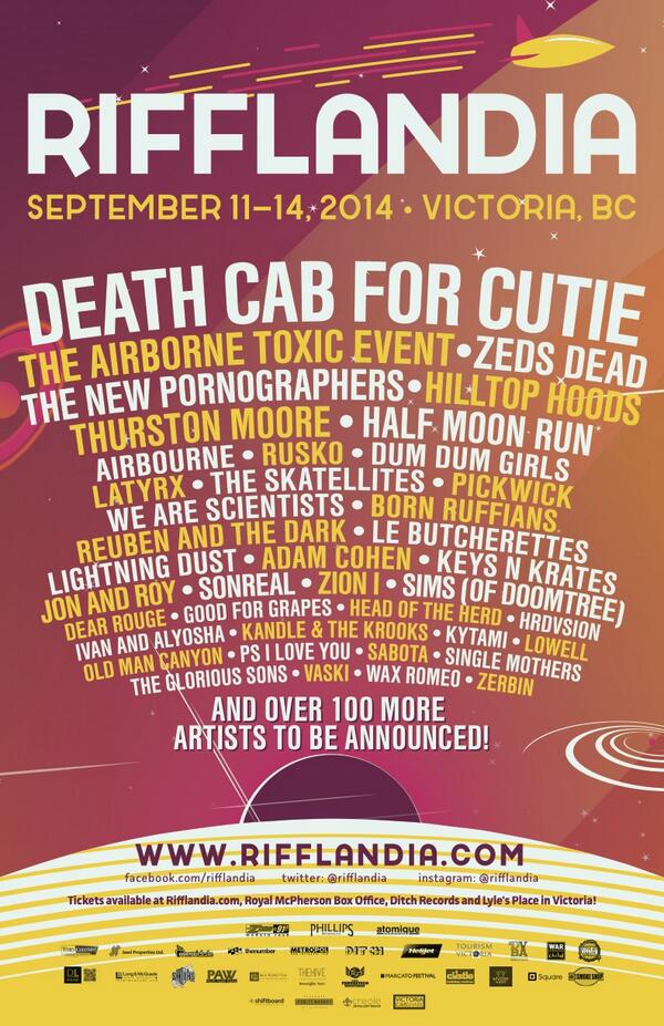 Rifflandia's tweet photo. First 40 artists announced - over 100 more to come! RT and share the poster with your friends! See you at #Riff2014! http://t.co/oA0rS7HX2H