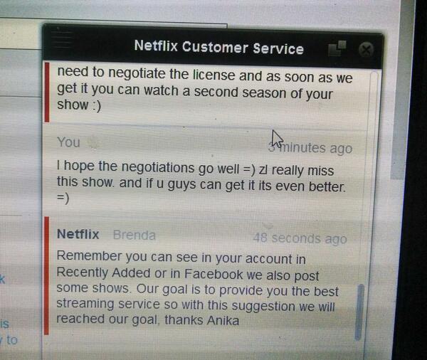 ttpchallenger's tweet photo. so I talked to netflix yet again and .... now guys I really hope they can do this. PRAY AND KEEP TALKIN TO EM =) http://t.co/ZogbvKgz8w