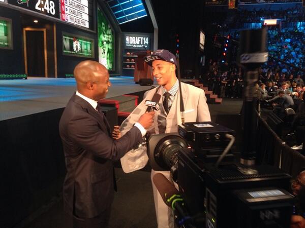 The 5th overall pick in the 2014 <a href="/NBADraft/">NBA Draft</a>, <a href="/daanteee/">Danté Exum</a> getting interviewed on @ESPN after being selected