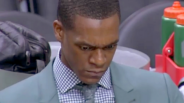 bballforever_'s tweet photo. Rajon Rondo watching the Celtics draft PG Marcus Smart. http://t.co/fWoVAyiw4t