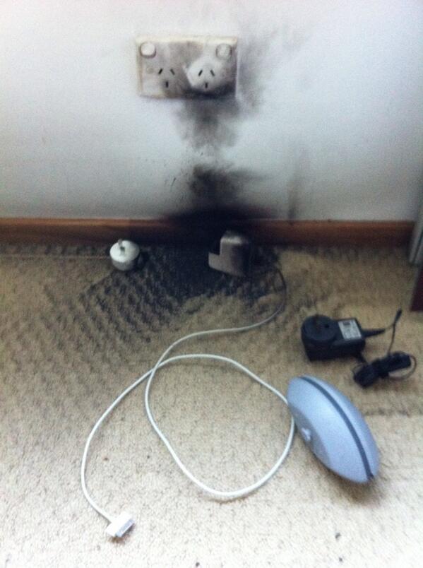 Sandra K Eckersley Even An Original Apple Charger Can Fail Spectacularly This One Exploded Overnight While Charging My Iphone Auspol Http T Co 1vxx4oxkxz
