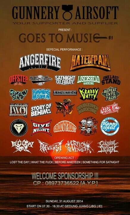 #seputarevent Launching Gunnery Airsoft [GOES TO MUSIC #1] 31 Agustus 2014 at Gedung Juang Jombang. Info:08973736522