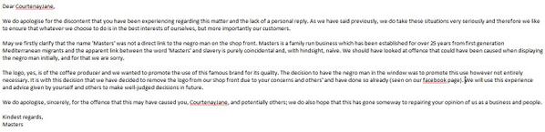 MastersGourmet's tweet photo. @CourtenayJayne We would like to apologise to you and others and please see our message to you. Apologies, Masters http://t.co/T7tWSWhOpw