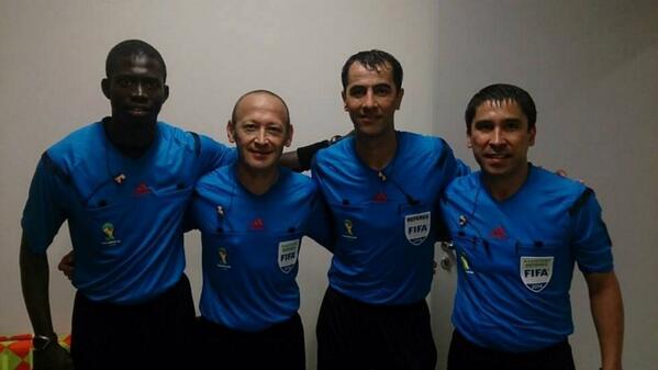FIFA referee Ravshan Irmatov and his assistants after USA 0-1 Germany match yesterday. #WorldCup2014 #USAvsGER