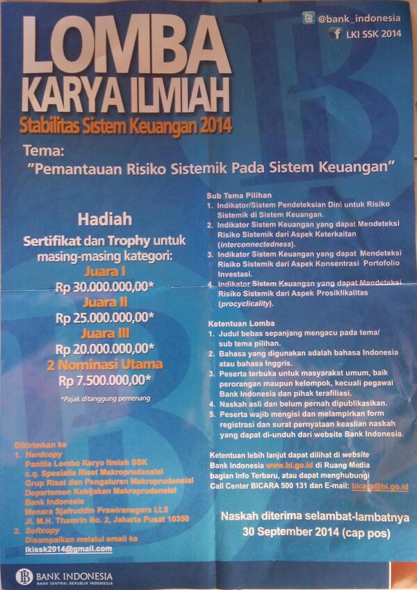 SMFMIPAUNDIKSHA's tweet photo. Mau uang jutaan puluhan rupiah? yuk ikuti sayembara dari Bank Indonesia.. http://t.co/ZJm962lDE6