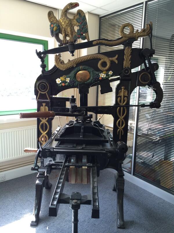 WebPrintDM's tweet image. I love the Columbian Press we have in reception. The inscription states it was built in 1858 for Finsbury road, Ldn!