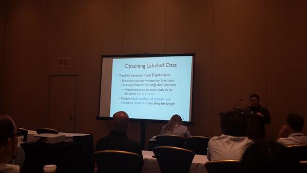 gplynch's tweet image. #acl14nlp Shoutout to @CeADARIreland researcher Guangyu Wu&apos;s Phd work by Myle Ott at #Wassa2014 #ucd