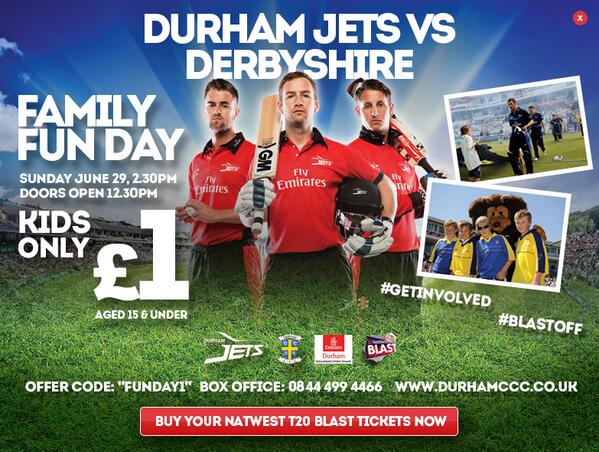 DurhamCricket's tweet photo. Get ready for Blast Off! Get your £1 Kids Tickets for our #JetsFamilyFunDay #GetInvolved #FamilyDay http://t.co/8bpRZNcHBT