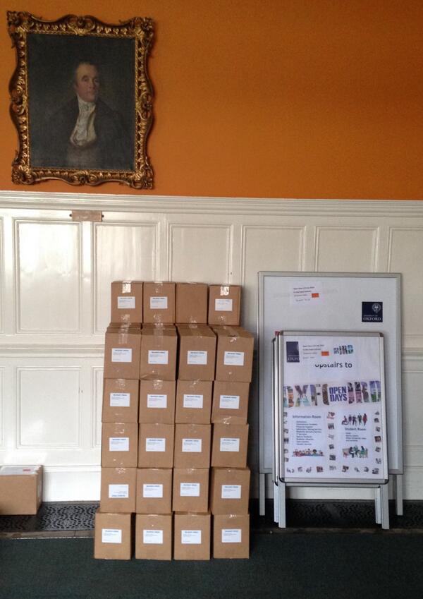 After a huge delivery to the Exam Schools today we're almost ready for the open days. See you next week! #OxOpenDays
