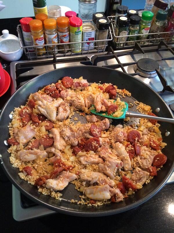 bosenberries's tweet photo. The start of Chicken &amp; chorizo paella... This can only end well! http://t.co/mWBPEWpIwi