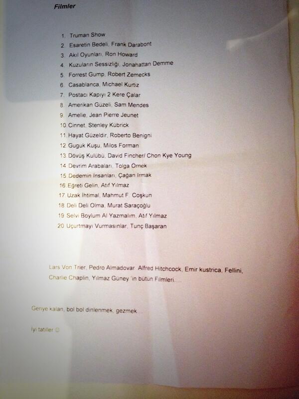 Yar. Doç. Dr. Burcu Güdücü hocamizin, tatil için hazirlamiş olduğu ödev listesi.