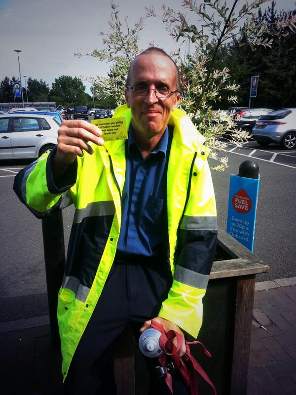 MiltonCheckouts's tweet photo. Custodian of the car park, Tim Kelso, celebrating his 'Instant Service Award' today! #SuperService17 @ManagerMilton http://t.co/UwM5IpfXom
