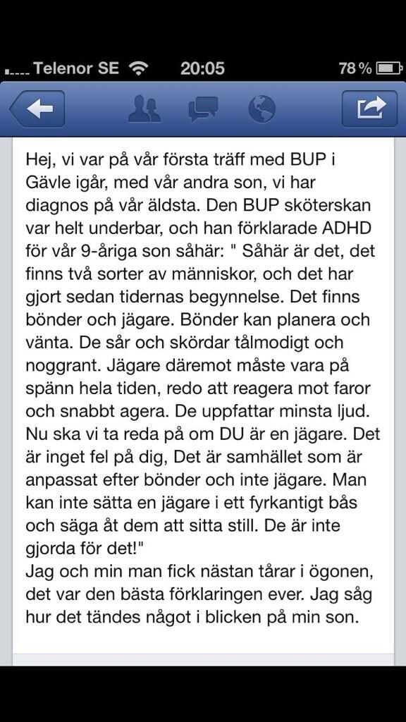 StinaHedlund's tweet image. En sköterska på BUP  förklaring till en 9 åring om vad ADHD är.