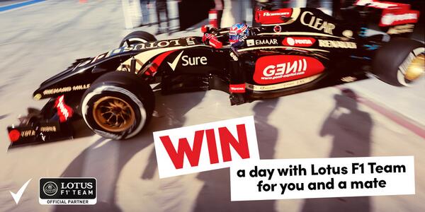 Sure's tweet image. RT &amp;amp; follow Sure to #WIN a money-can’t-buy day with @Lotus_F1Team at Silverstone &amp;amp; Enstone on July 8th. #DOMORE