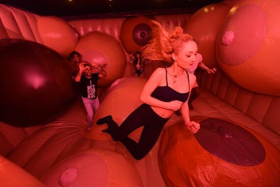 Boob bouncy castle causes controversy in NYC