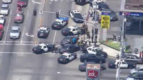 NBCLA's tweet photo. UPDATE: One person detained in connection with bus attack in Maywood. http://t.co/2o1kgOpjeg http://t.co/KxuDaVtk1p