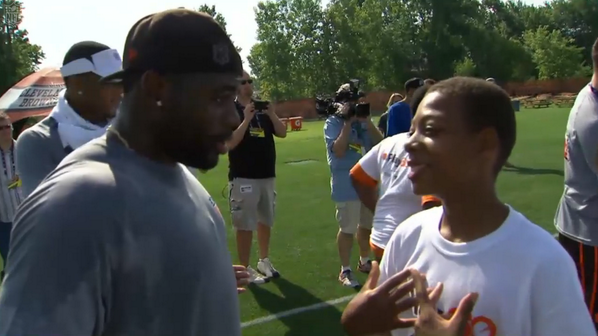 NFL's tweet photo. "I'm the quarterback!"

Terrance West introduces himself as Johnny Manziel at #NFLplay60 event http://t.co/s8H5OZTgBb http://t.co/bThMEd3KD0