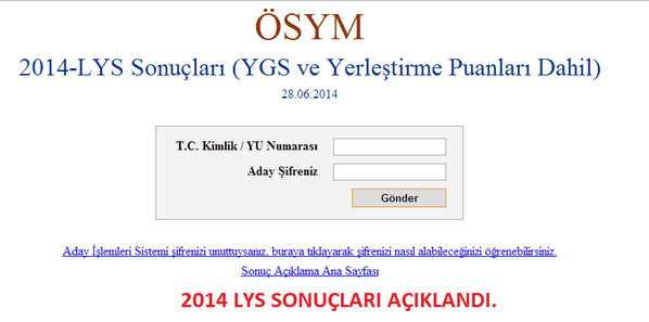 2014 LYS SONUÇLARI AÇIKLANDI. SINAV SONUÇLARI İÇİN sonuc.osym.gov.tr ADRESİNDEN ÖĞRENEBİLİRSİNİZ.