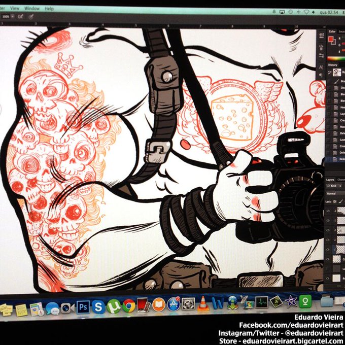 Step 4! Scanned the final lines, painted everything, and also included some cool tattoos :) 

http://t.co/mzFtl30yM1 