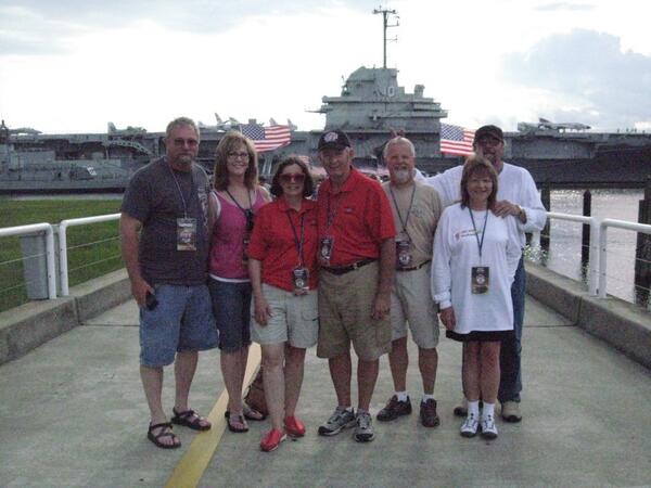 JacobsViper's tweet photo. Group shot in front of USS York what a ship we ate dinner on the ship with one of the sailor @SteeleRubber http://t.co/rOl5tce7gg