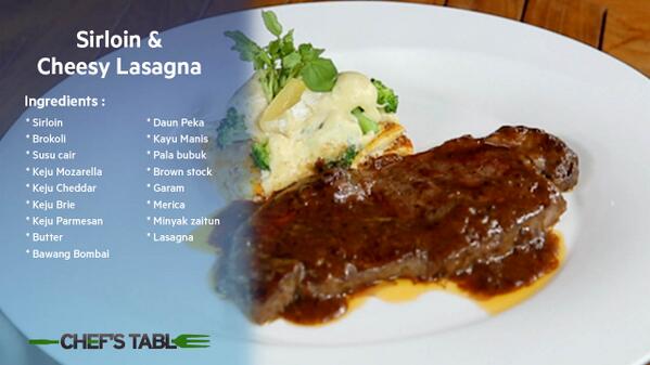 netmedia_info's tweet photo. Main Course "Sirloin & Cheesy Lasagna" udah siap untuk disantap.. #ChefsTableNET http://t.co/EmX4KhF53B