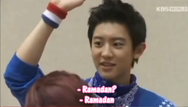 MC: In this month muslims don't eat from sunrise until the sunset.What's the name of this month?
Chanyeol :