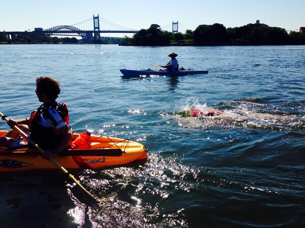 ALongSwim1's tweet photo. Doug is being flanked by two kayaks for the swim. He was also named number one swimmer and started off the marathon! http://t.co/mU90i9D3ij