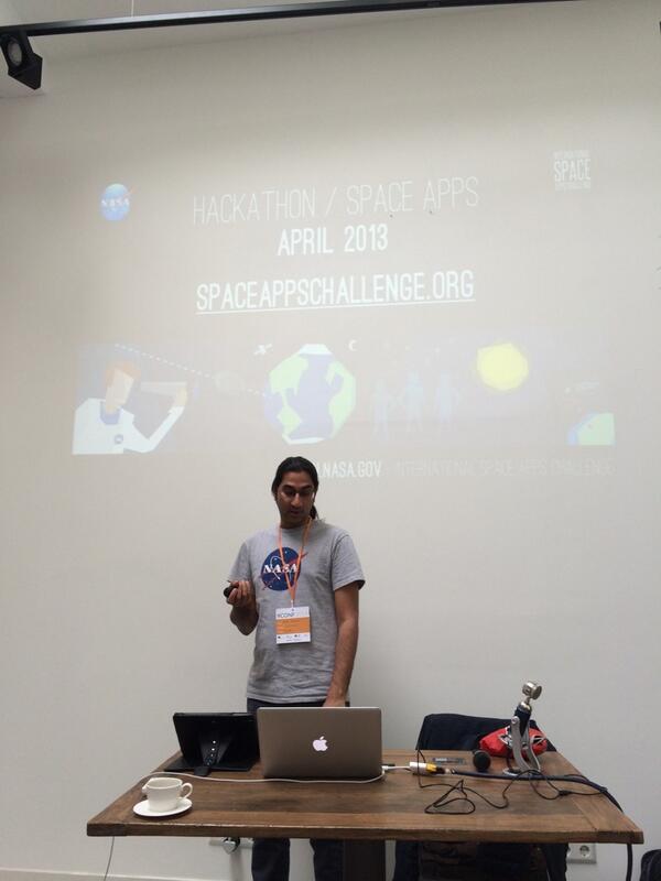 tidevio's tweet photo. In room 2 @ketan shows how a @NASA hackathon let his team to building the T-10 app: http://t.co/Zda2AxYOxS
