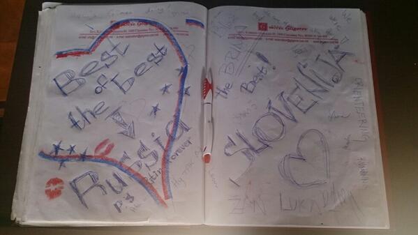 EYOC2014's tweet photo. A message from the hotel Gligorov compliments book from Russian and Slovenian Youth teams. http://t.co/bflYcVWfyR