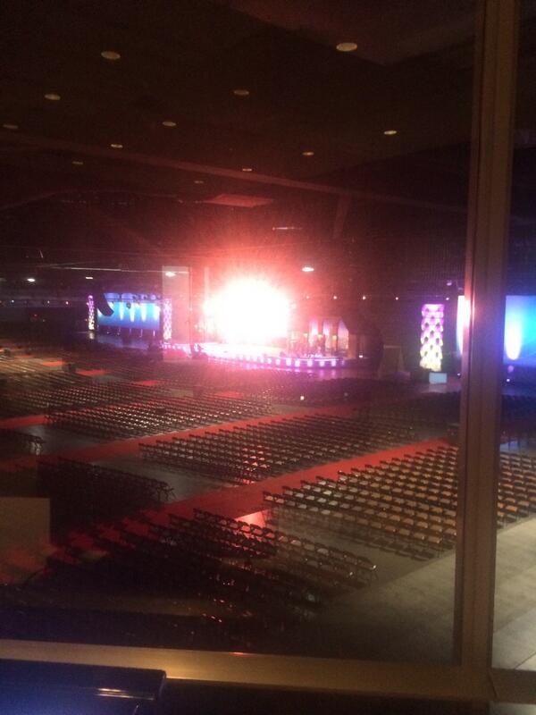 You can barely see it but they're getting the stage set for the keynote tonight. #ISTE2014