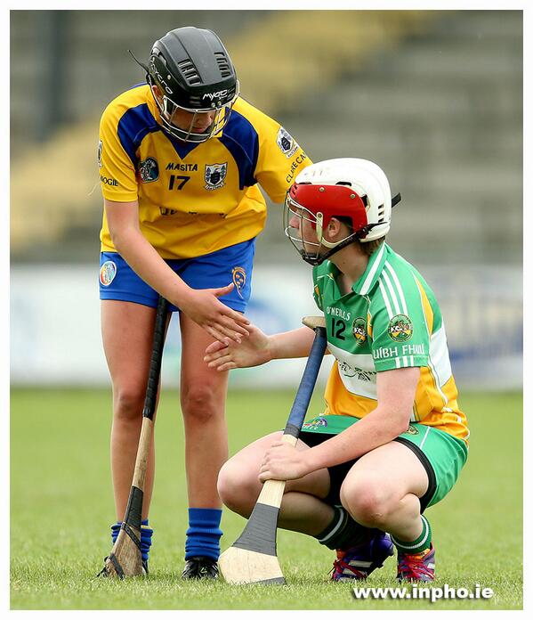 Inphosports's tweet photo. 'Respect' @ClareCamogie beat @OffalyCamogie in @OfficialCamogie C'Ship today great scenes after game! @LiveGAAResults http://t.co/Y3vjMWa6wW