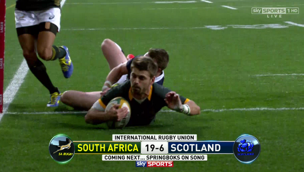 SkySportsRugby's tweet photo. HT &amp; South Africa lead Scotland 19-6. Reaction &amp; second half live on SS1. #SkyRugby #SAvScot http://t.co/EpO6i9zOnW http://t.co/tTm2hPnwyV