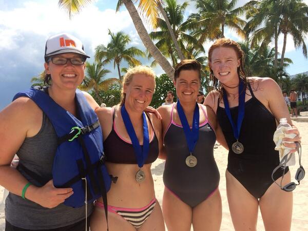 IN_Revolution's tweet photo. COMPLETE! Congratulations, @BlairR, @reneepantalones &amp; @erinspineto! You're an inspiration to us all. #T1Swim #t1d http://t.co/daTtXbFmqm