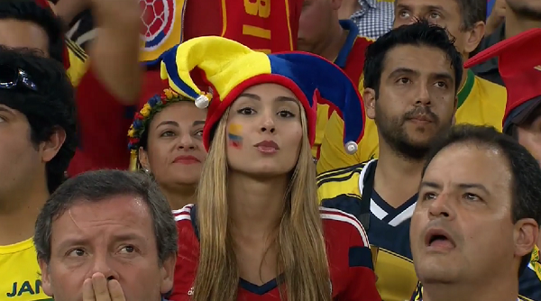 sportsbetcomau's tweet photo. This girl has had more time on camera than Edinson Cavani. #WorldCup #COLURU http://t.co/sl3XZvC03N