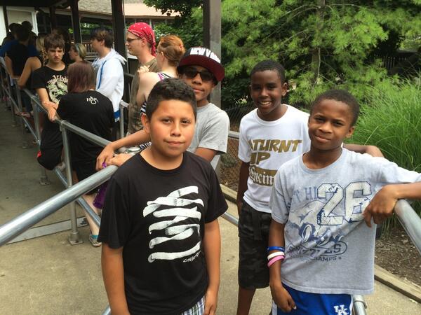 Pathwaysguy's tweet image. At Kings Island with a few of the Pathways kids about to ride the Adventure Express roller coaster.