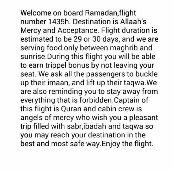 BessyElbah's tweet photo. Welcome on board Ramadan, flight number 1435h :) #RamadanKareem http://t.co/1DevdeYKmu