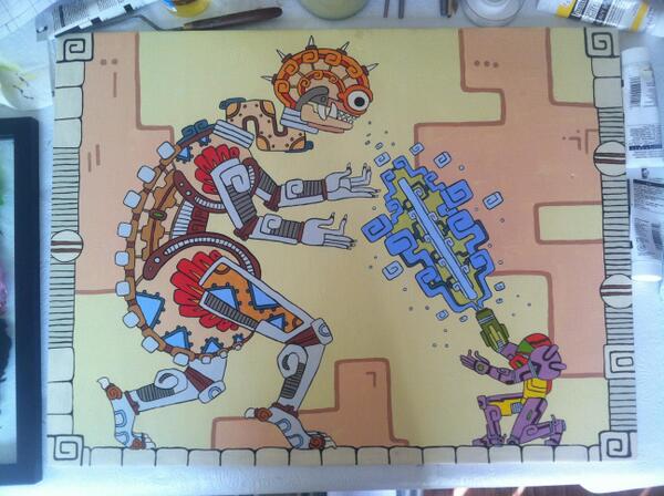 4playgamers's tweet photo. Mayan Metroid painting my wife just finished. http://t.co/gS8LsMCtHd