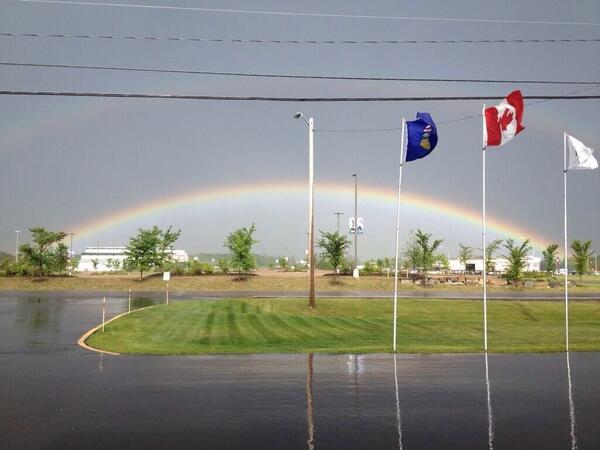 A beautiful rainbow looking over Camp In Class RV Park in Stony Plain,Alberta