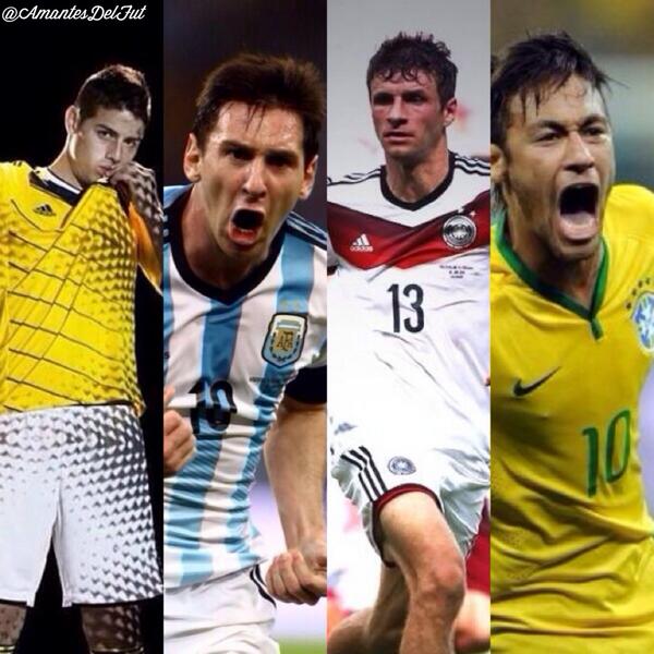 ElReyApostador_'s tweet photo. Goleadores al momento: 

#COL: James Rodriguez (5)
#ARG: Lionel Messi (4) 
#GER: Thomas Muller (4) 
#BRA: Neymar (4) http://t.co/VfbUOZTmHJ