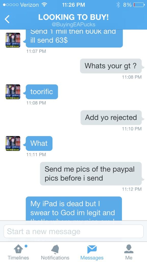 HuTrading's tweet photo. @HUTscams @BuyingEAPucks is a scammer RT RT http://t.co/2flltppx9G