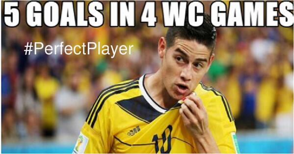 BirlaWhite's tweet image. Scoring 5 goals in 4 World Cup matches, #JamesRodriguez is the #PerfectPlayer. RT if you agree! #COLvsURU