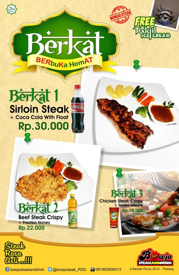 nazlyunitasari's tweet photo. Cc @Diitcu "@inf: Bingung mau buka puasa dimana hari ini... Di @bowjosteak_pdg punya paket seru, boleh dicoba nih http://t.co/j0nirRNyQF"