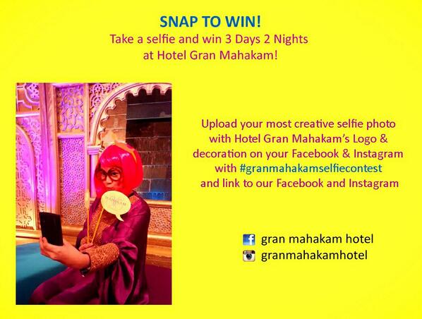 SheryllAngelina's tweet photo. Snap to Win! Get a chance to win 3 days 2 nights stay in Hotel Gran Mahakam.. http://t.co/eSfuFBn3rI
