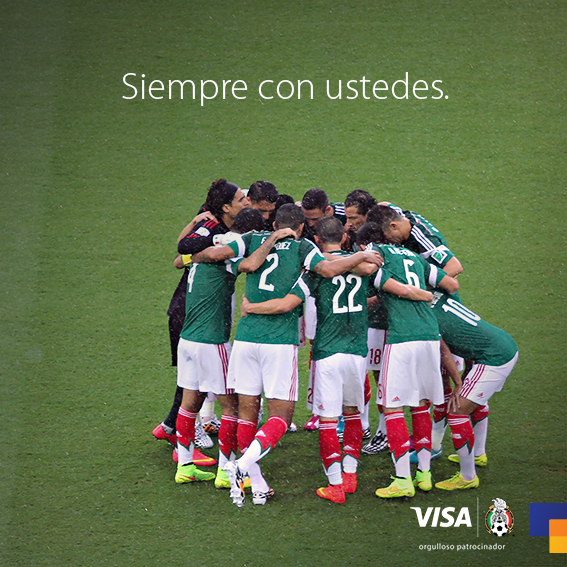 VisaMX's tweet photo. Este Mundial lo jugamos como los grandes, nuestro apoyo incondicional está con @miseleccionmx #DondeQuierasEstar http://t.co/KStB4JohU3