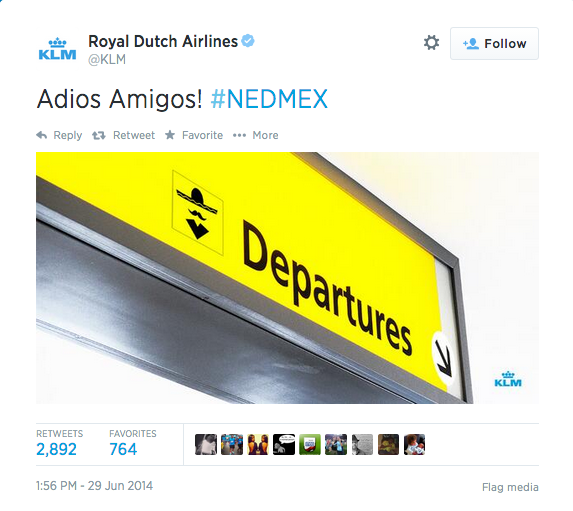 Digiday's tweet image. KLM is trolling 120 million Mexicans after the Dutch flopped their way to a World Cup win. trib.al/8K7tugM