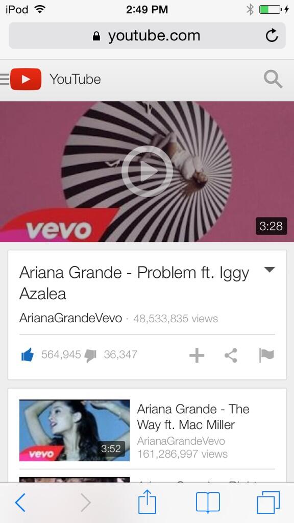 ArianasOnTheWay's tweet image. Arianators we need 1.5 million views by midnight to get problem to #1 on billboard, RT this! #StreamProblem