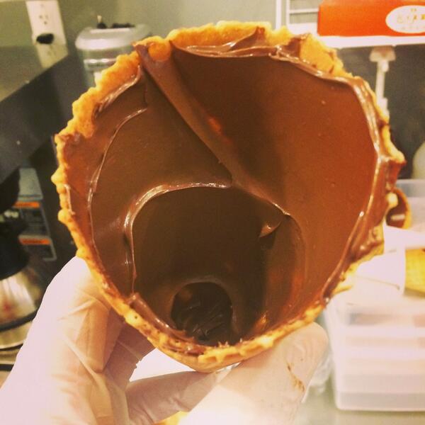 biggayicecream's tweet photo. New staff ask me "how far into the cone do I put Nutella?" You go all the way. Or you go home. http://t.co/LzsMZtJPpI