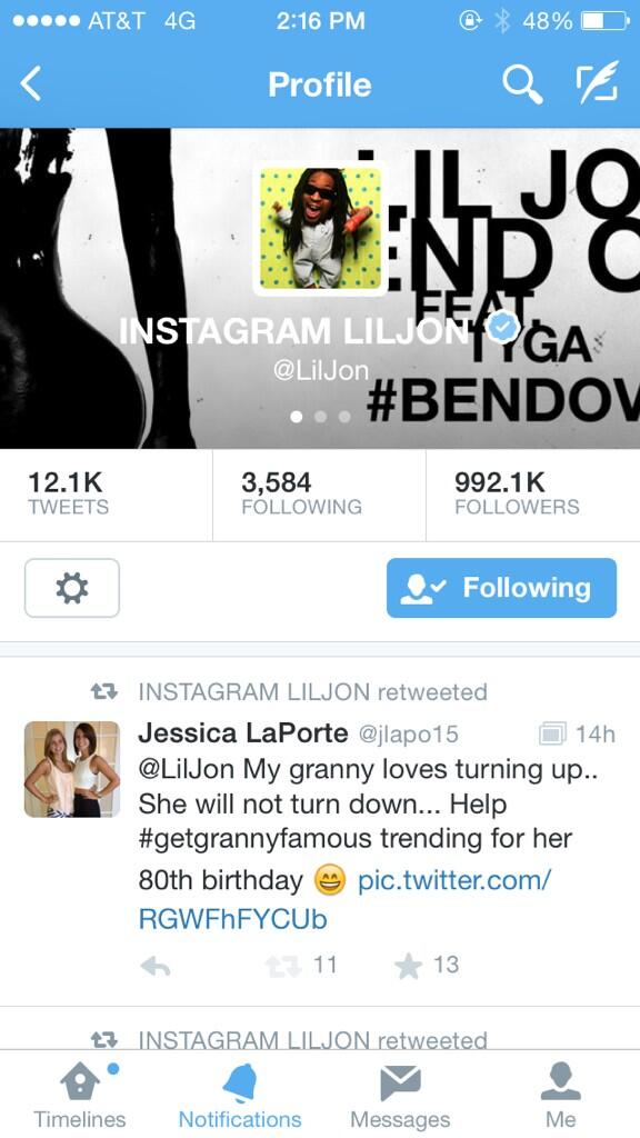 jlapo15's tweet photo. @LilJon YOU ARE THE BEST 😄#LilJohnCameThruu #getgrannyfamous http://t.co/UEypKGxcRC