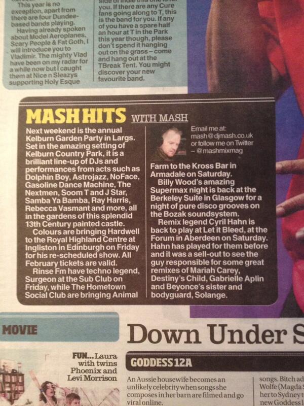 mashcompactdisc's tweet photo. @Sunday_Mail with @kelburnparties @astrojazzzz @djnoface @gdm_club @thenextmen @rayharrismusic @RebeccaVasmant http://t.co/jbGWQRpb9A