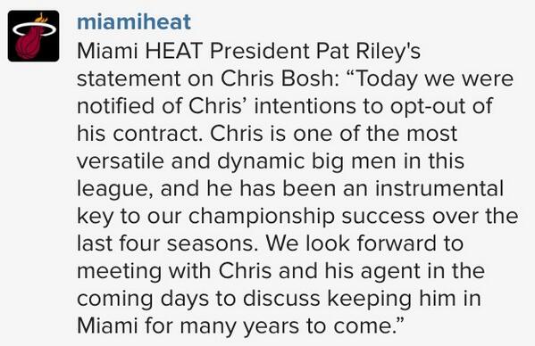 Statement on <a href="/chrisbosh/">Chris Bosh</a> #HeatNation